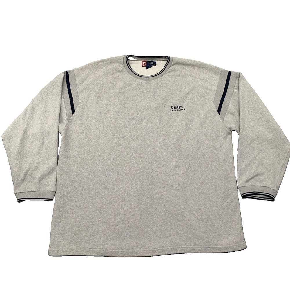 Vintage 90s Chaps Ralph Lauren Ringer Crewneck Sweatshirt Gray Striped Arm XL